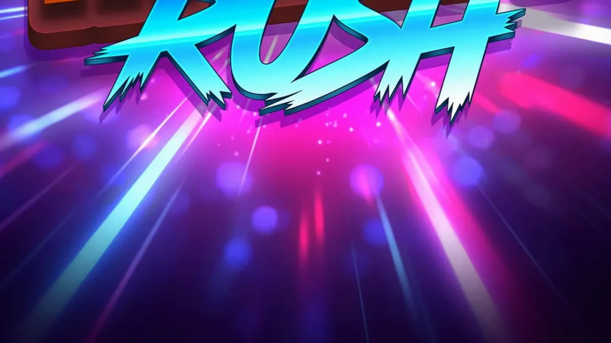 Tampilan visual slot Multi Rush dengan simbol buah neon dan latar belakang ungu yang cerah