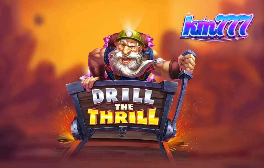 Tampilan visual slot Drill the Thrill dengan tema pertambangan